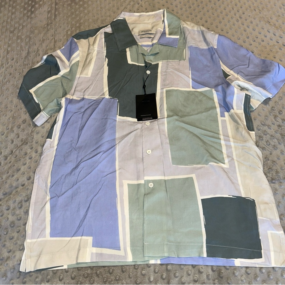 Bugatchi Men's Abstract Blue and Green Shirt